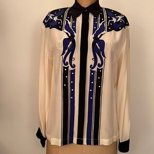 Vintage 1980’s Western Style Embroidered Silk Blouse